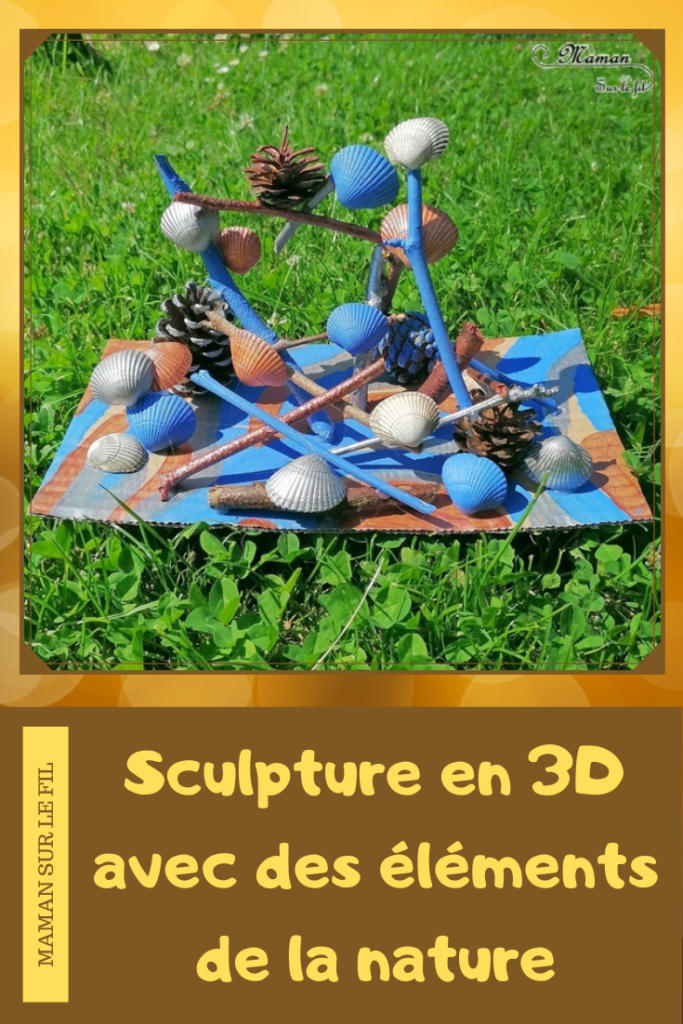 Activité créative et manuelle enfants - Land Art et Nature - Sculpture 3D avec des éléments de la nature peints - Bâtons de bois, Pommes de pins, coquillages - récup et carton - Peinture et collage libre - Entre été et automne - Créativité - arts visuels en relief et atelier maternelle, Cycle 1, 2 et 3 - Bricolage, décoration DIY - Fait Maison - mslf