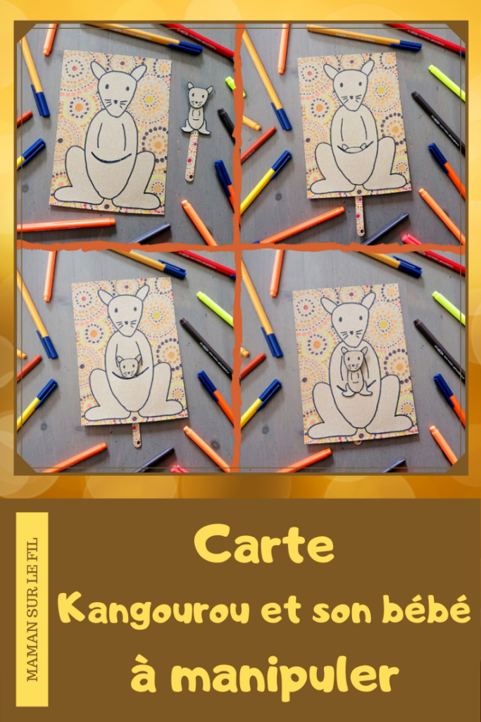 Activité créative et manuelle enfants - Carte à manipuler DIY Kangourou maman et son bébé - Récup', Carton, bâtonnet de glace - Poche - Découverte de l'australie, l'océanie, l'art aborigène - Graphisme et couleurs chaudes - Bébé et Poche en carton de récup' - colis - Invitation à jouer fait maison sur l'Australie - Dessin - Animaux australiens, de la steppe et de la savane - Créativité - Découverte d'un pays - Espace et géographie - arts visuels et atelier maternelle , Cycle 1, 2 et 3 - Eté - mslf