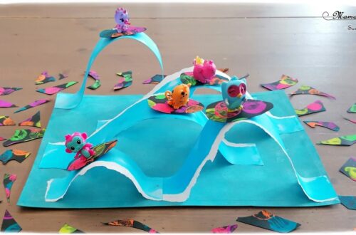 Activité créative et manuelle enfants - Mer, océan et vagues en 3D en papier déchiré et peint à l'encre - Surfs noirs en peinture fluo au bouchon - Surfeurs Hatchimals - Découpage collage - Océan et barrière de corail - Peinture - Créativité - Océanie et Australie - Découverte d'un pays - Espace et géographie - arts visuels et atelier maternelle, Cycle 1, 2 et 3 - Eté - mslf