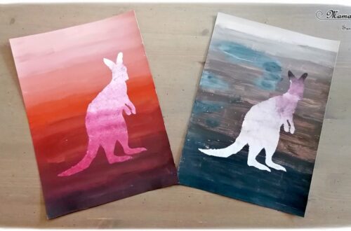 Activité créative et manuelle enfants - Kangourou en dégradé de couleurs - peinture - Couleurs chaudes - Animaux australiens - technique avec ajout de blanc et de noir - Découverte d'une technique artistique - Créativité - Océanie et Australie - Découverte d'un pays - Espace et géographie - arts visuels et atelier maternelle, Cycle 1, 2 et 3 - Eté - mslf