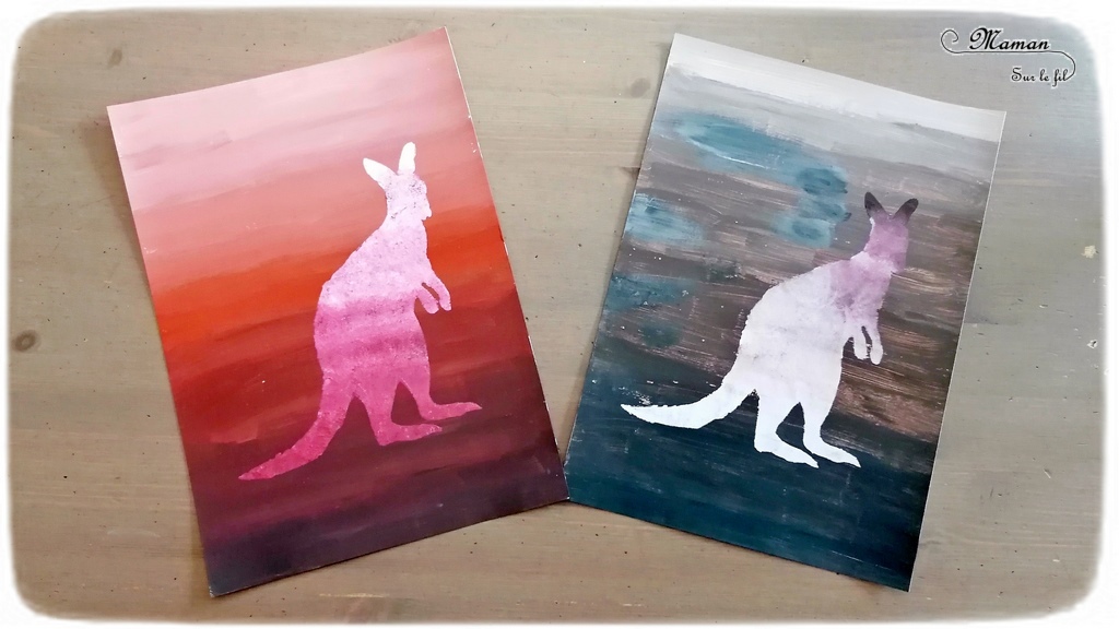 Activité créative et manuelle enfants - Kangourou en dégradé de couleurs - peinture - Couleurs chaudes - Animaux australiens - technique avec ajout de blanc et de noir - Découverte d'une technique artistique - Créativité - Océanie et Australie - Découverte d'un pays - Espace et géographie - arts visuels et atelier maternelle, Cycle 1, 2 et 3 - Eté - mslf