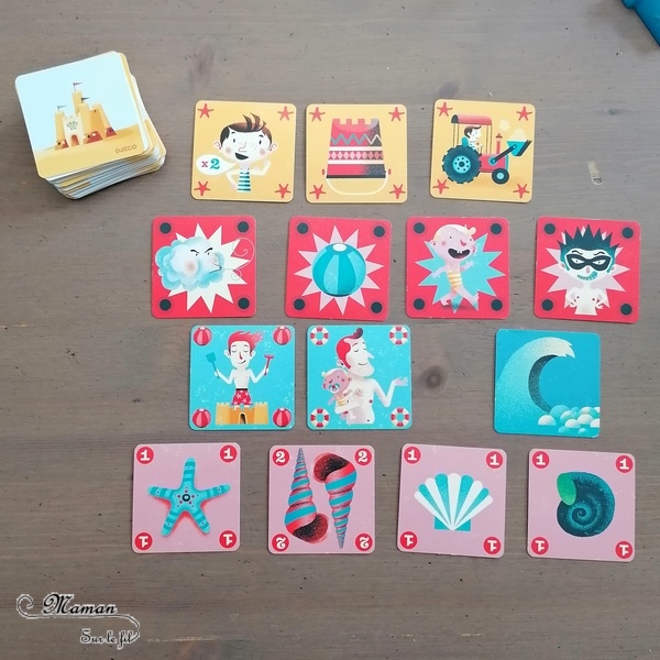 Jeu de société enfants et adultes - Vamos a la playa de Djeco - Jeu de stratégie et de cartes à partir de 6 ans - Elémentaire, cycle 2 et 3 - Thème Plage, été, mer et château de sable - Test et avis - mslf