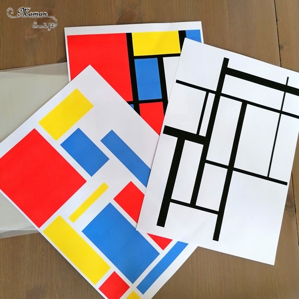 Activité créative et manuelle enfants - Puzzle DIY à la façon de Piet Mondrian - Jeu Fait Maison à imprimer - Colorer le tableau de Piet Mondrian - A la manière de - Géométrie - Travail sur les couleurs primaires et les formes (rectangles) - Découverte d'un artiste - Logique et observation - Arts visuels maternelle ou cycle 2 et 3 - mslf