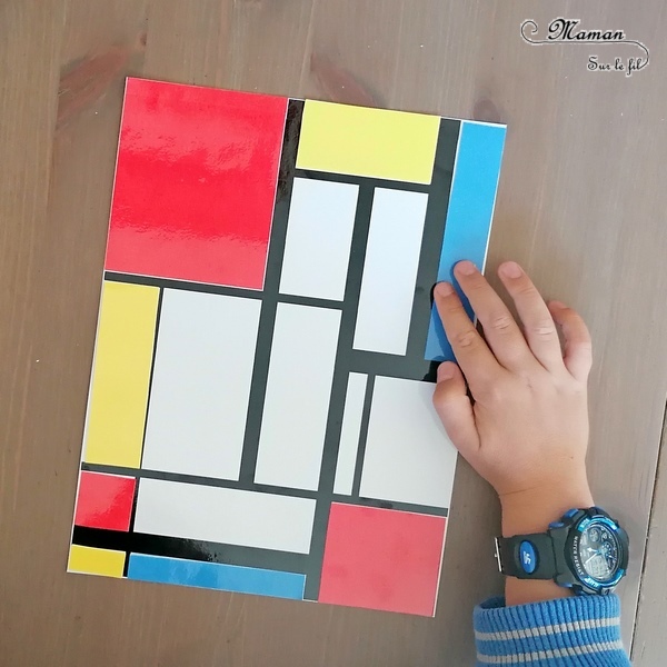 Activité créative et manuelle enfants - Puzzle DIY à la façon de Piet Mondrian - Jeu Fait Maison à imprimer - Colorer le tableau de Piet Mondrian - A la manière de - Géométrie - Travail sur les couleurs primaires et les formes (rectangles) - Découverte d'un artiste - Logique et observation - Arts visuels maternelle ou cycle 2 et 3 - mslf