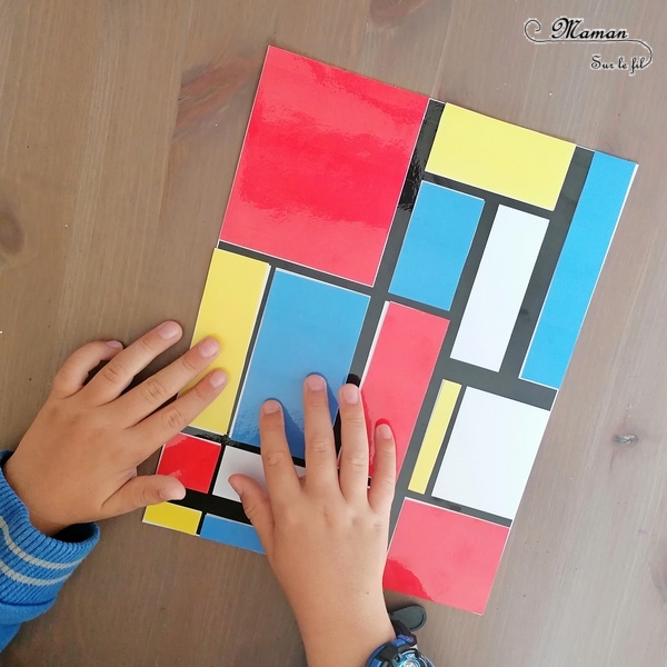 Activité créative et manuelle enfants - Puzzle DIY à la façon de Piet Mondrian - Jeu Fait Maison à imprimer - Colorer le tableau de Piet Mondrian - A la manière de - Géométrie - Travail sur les couleurs primaires et les formes (rectangles) - Découverte d'un artiste - Logique et observation - Arts visuels maternelle ou cycle 2 et 3 - mslf