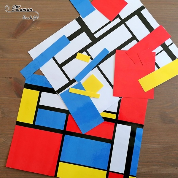 Activité créative et manuelle enfants - Puzzle DIY à la façon de Piet Mondrian - Jeu Fait Maison à imprimer - Colorer le tableau de Piet Mondrian - A la manière de - Géométrie - Travail sur les couleurs primaires et les formes (rectangles) - Découverte d'un artiste - Logique et observation - Arts visuels maternelle ou cycle 2 et 3 - mslf