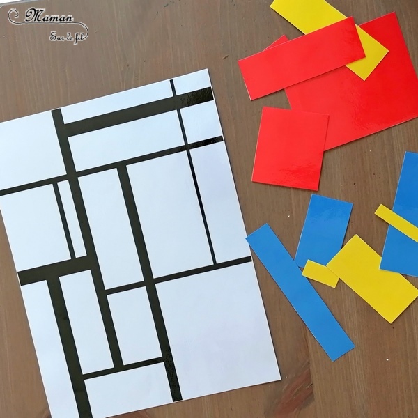 Activité créative et manuelle enfants - Puzzle DIY à la façon de Piet Mondrian - Jeu Fait Maison à imprimer - Colorer le tableau de Piet Mondrian - A la manière de - Géométrie - Travail sur les couleurs primaires et les formes (rectangles) - Découverte d'un artiste - Logique et observation - Arts visuels maternelle ou cycle 2 et 3 - mslf