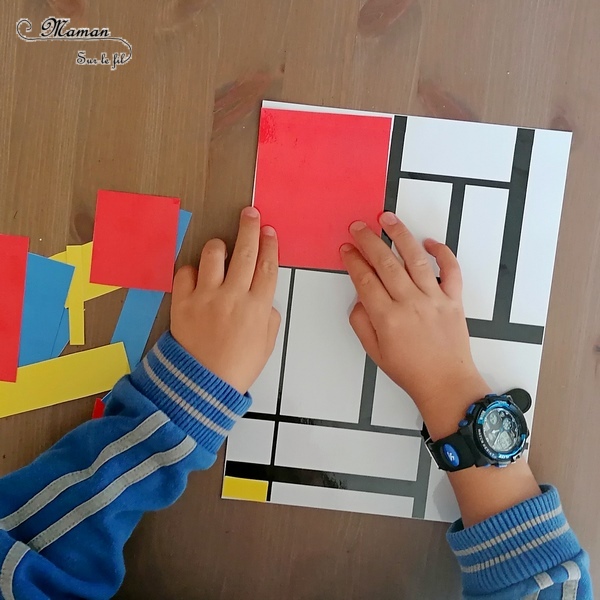 Activité créative et manuelle enfants - Puzzle DIY à la façon de Piet Mondrian - Jeu Fait Maison à imprimer - Colorer le tableau de Piet Mondrian - A la manière de - Géométrie - Travail sur les couleurs primaires et les formes (rectangles) - Découverte d'un artiste - Logique et observation - Arts visuels maternelle ou cycle 2 et 3 - mslf