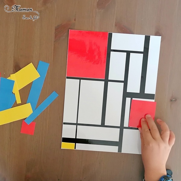 Activité créative et manuelle enfants - Puzzle DIY à la façon de Piet Mondrian - Jeu Fait Maison à imprimer - Colorer le tableau de Piet Mondrian - A la manière de - Géométrie - Travail sur les couleurs primaires et les formes (rectangles) - Découverte d'un artiste - Logique et observation - Arts visuels maternelle ou cycle 2 et 3 - mslf