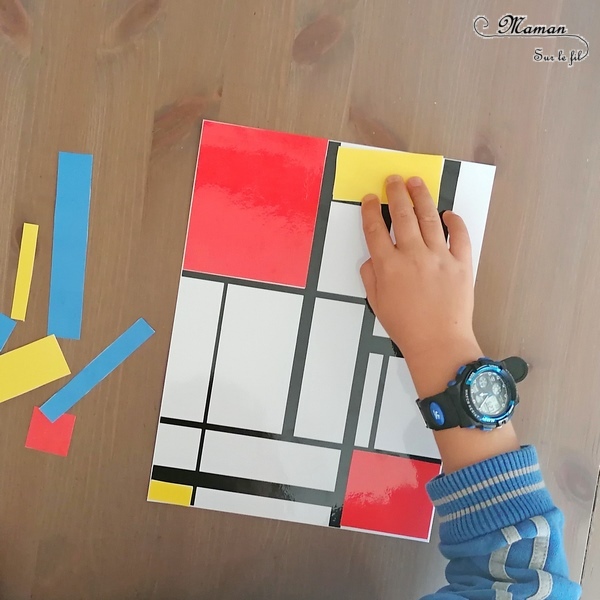 Activité créative et manuelle enfants - Puzzle DIY à la façon de Piet Mondrian - Jeu Fait Maison à imprimer - Colorer le tableau de Piet Mondrian - A la manière de - Géométrie - Travail sur les couleurs primaires et les formes (rectangles) - Découverte d'un artiste - Logique et observation - Arts visuels maternelle ou cycle 2 et 3 - mslf