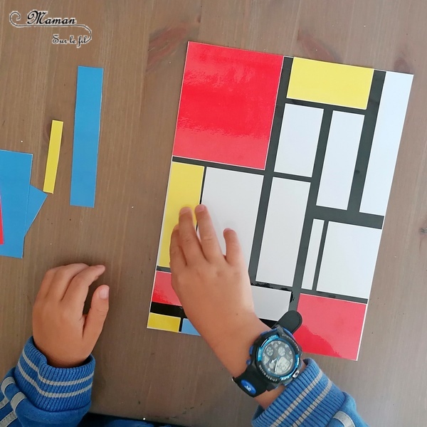 Activité créative et manuelle enfants - Puzzle DIY à la façon de Piet Mondrian - Jeu Fait Maison à imprimer - Colorer le tableau de Piet Mondrian - A la manière de - Géométrie - Travail sur les couleurs primaires et les formes (rectangles) - Découverte d'un artiste - Logique et observation - Arts visuels maternelle ou cycle 2 et 3 - mslf