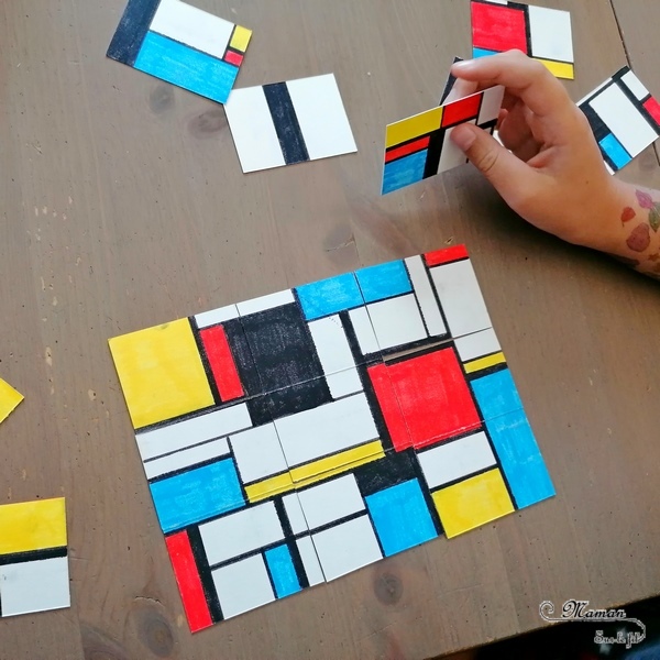 Activité créative et manuelle enfants - Puzzle DIY à la façon de Piet Mondrian - Jeu Fait Maison - A la manière de - Coloriage et Géométrie - Perpendiculaires et parallèles - Travail sur les couleurs primaires - Découverte d'un artiste - Utilisation de la règle - Logique et observation - Arts visuels maternelle ou cycle 2 et 3 - mslf