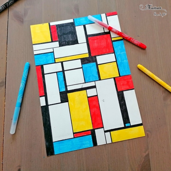 Activité créative et manuelle enfants - Puzzle DIY à la façon de Piet Mondrian - Jeu Fait Maison - A la manière de - Coloriage et Géométrie - Perpendiculaires et parallèles - Travail sur les couleurs primaires - Découverte d'un artiste - Utilisation de la règle - Logique et observation - Arts visuels maternelle ou cycle 2 et 3 - mslf