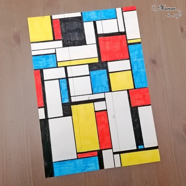 Activité créative et manuelle enfants - Puzzle DIY à la façon de Piet Mondrian - Jeu Fait Maison - A la manière de - Coloriage et Géométrie - Perpendiculaires et parallèles - Travail sur les couleurs primaires - Découverte d'un artiste - Utilisation de la règle - Logique et observation - Arts visuels maternelle ou cycle 2 et 3 - mslf