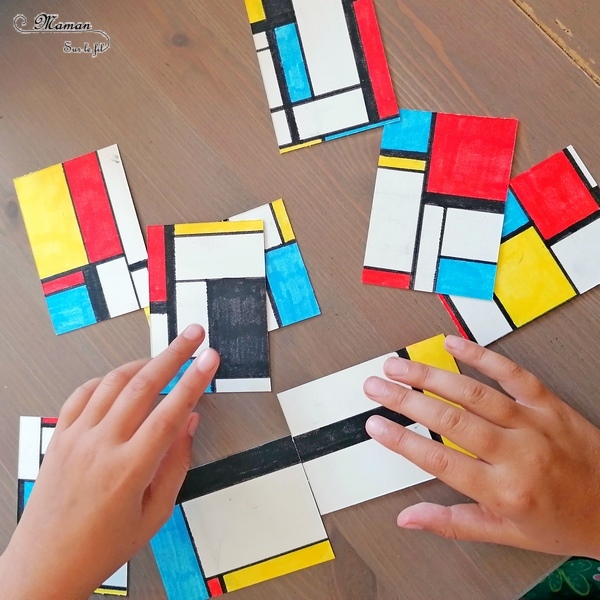 Activité créative et manuelle enfants - Puzzle DIY à la façon de Piet Mondrian - Jeu Fait Maison - A la manière de - Coloriage et Géométrie - Perpendiculaires et parallèles - Travail sur les couleurs primaires - Découverte d'un artiste - Utilisation de la règle - Logique et observation - Arts visuels maternelle ou cycle 2 et 3 - mslf