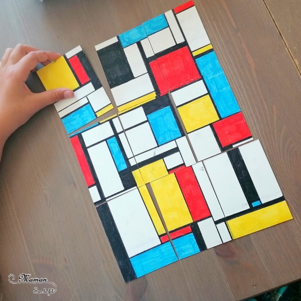 Activité créative et manuelle enfants - Puzzle DIY à la façon de Piet Mondrian - Jeu Fait Maison - A la manière de - Coloriage et Géométrie - Perpendiculaires et parallèles - Travail sur les couleurs primaires - Découverte d'un artiste - Utilisation de la règle - Logique et observation - Arts visuels maternelle ou cycle 2 et 3 - mslf