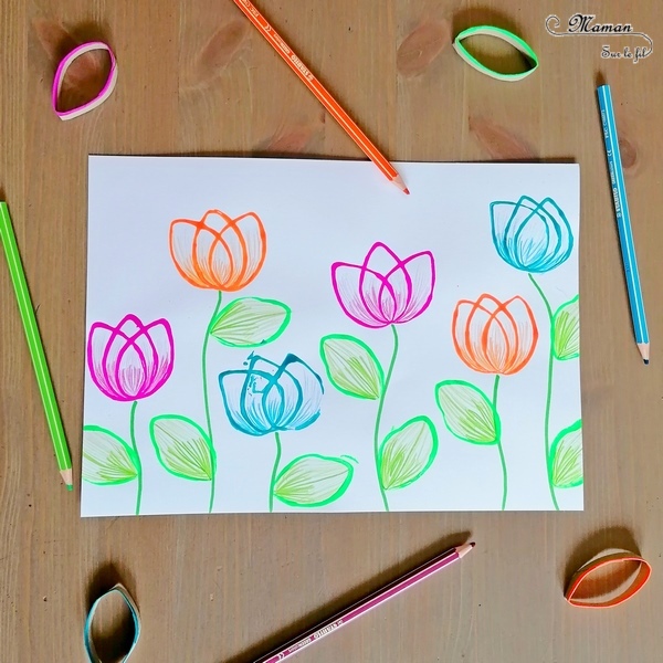 Activité créative et manuelle enfants - Peindre et dessiner des tulipes avec des rouleaux de papier toilette et des crayons de couleur - PQ - Récup, recyclage, peinture et dessin - Champ de tulipes, de fleurs - Parfait pour le printemps - technique rigolote - Paysage - Créativité - Europe - Pays-Bas, Hollande, Néerlandais - Découverte d'un pays - Espace et géographie - arts visuels et atelier Cycle 1 ou 2 - Maternelle - mslf