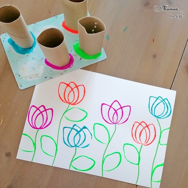 Activité créative et manuelle enfants - Peindre et dessiner des tulipes avec des rouleaux de papier toilette et des crayons de couleur - PQ - Récup, recyclage, peinture et dessin - Champ de tulipes, de fleurs - Parfait pour le printemps - technique rigolote - Paysage - Créativité - Europe - Pays-Bas, Hollande, Néerlandais - Découverte d'un pays - Espace et géographie - arts visuels et atelier Cycle 1 ou 2 - Maternelle - mslf