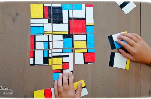 Activité créative et manuelle enfants - Puzzle DIY à la façon de Piet Mondrian - Jeu Fait Maison - A la manière de - Coloriage et Géométrie - Perpendiculaires et parallèles - Travail sur les couleurs primaires - Découverte d'un artiste - Utilisation de la règle - Logique et observation - Arts visuels maternelle ou cycle 2 et 3 - mslf