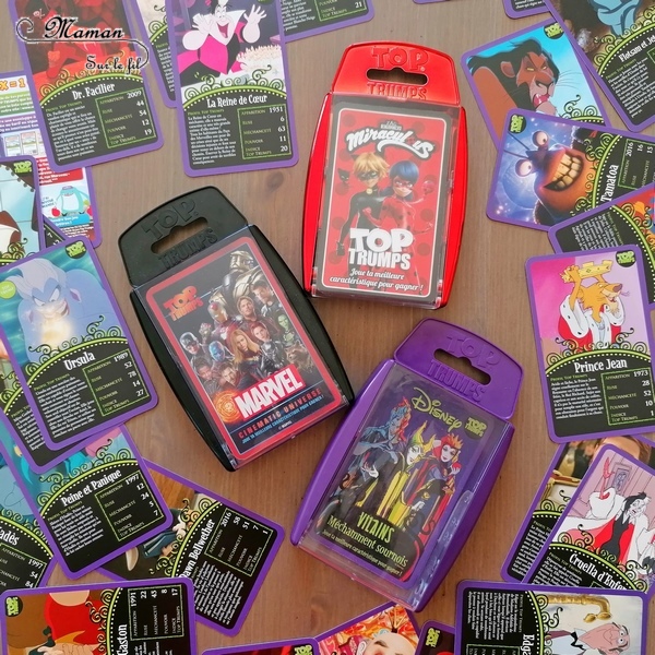 Jeu de société enfants - Top Trumps : des jeux de bataille à l'effigie de nos héros préférés - Super Héros Marvel, Méchants et Vilains de Disney, Miraculous - Winning Moves - Jeu de cartes compact à emporter partout - Voyage - Travail de mathématiques - comparaison de nombres - ludique - mslf