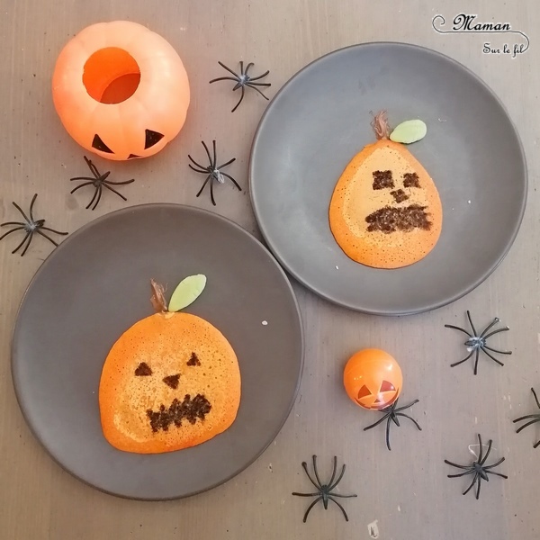 Activité créative et manuelle enfants - Cuisine et pâtisserie ludique - Pancakes ou crêpes Citrouilles d'Halloween - Dessin - Cuisine créative - Cake design - Décoration de gâteaux - Idées anniversaire sur thème Halloween et Automne - mslf