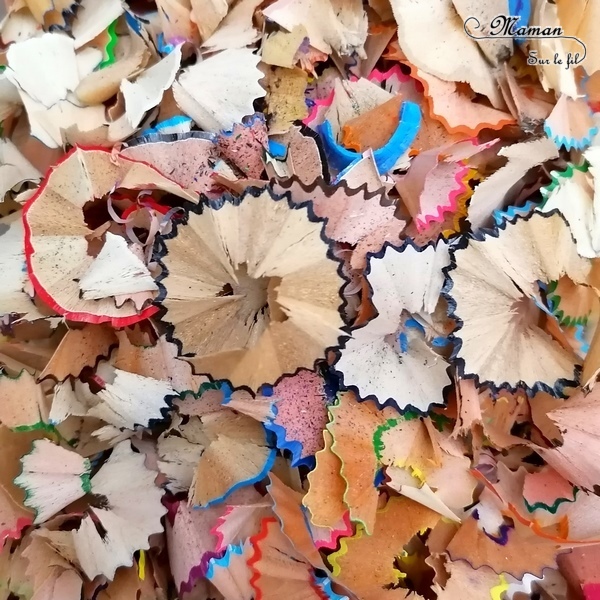 Activité créative et manuelle enfants - Forêt automne en peinture à l'éponge et ses hérissons avec taillures de crayon - Bouleaux avec un vieux livre - Découpage et collage - Dessin et graphisme - Automne et animaux de la forêt - Epluchures, copaux, tailles de crayons de couleurs - Créativité - arts visuels et atelier maternelle et Cycle 1, 2 et 3 - Récup' et recyclage - mslf