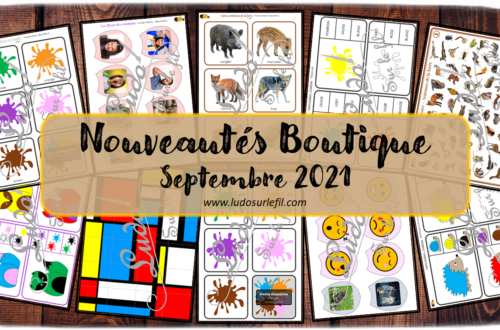 Nouveautés de septembre 2021 - Boutique en ligne Ludo sur le fil - fichiers jeux pdf à télécharger et imprimer ou jeux imprimés envoyés à domicile - animaux de la forêt, couleurs en français et en anglais, émotions, mondrian - Automne - Cartes Montessori, classifiées, de nomenclature, tickets de lecture, cartes à pince, jeu d'association, fleurs, cherche et trouve, puzzles - discrimination visuelle - ateliers autocorrectifs - mslf