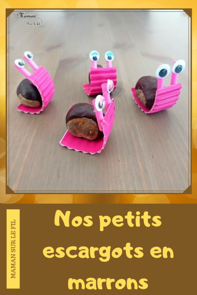 Activité créative et manuelle enfants - Nos petits escargots en marron et récup' - Land Art d'automne pour utiliser nos trésors de saison - Bricolage avec carton ondulé, yeux mobiles et pailles - Girly - Arts visuels et créativité maternelle et Cycle 2 - mslf