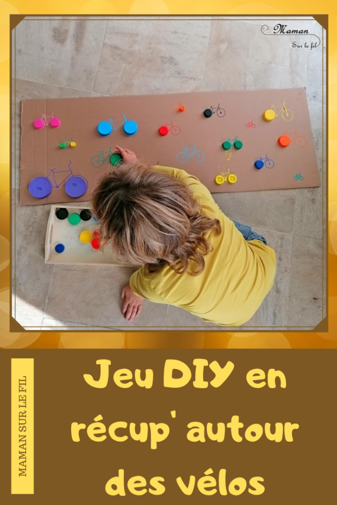 Activité manuelle enfants - Jeu DIY en récup' autour des vélos - Puzzle - Remets les roues au bon endroit en fonction de leur couleur et leur taille - Carton et bouchons de bouteilles - Travail autour des cercles, des couleurs et de la discrimination visuelle - Bricolage géant - Educatif et pédagogique adaptable - Fait maison - recyclage - Créativité - Europe - Pays-Bas, Hollande, Néerlandais - Amsterdam - Découverte d'un pays - Espace et géographie - atelier Cycle 1 ou 2 - Maternelle - mslf