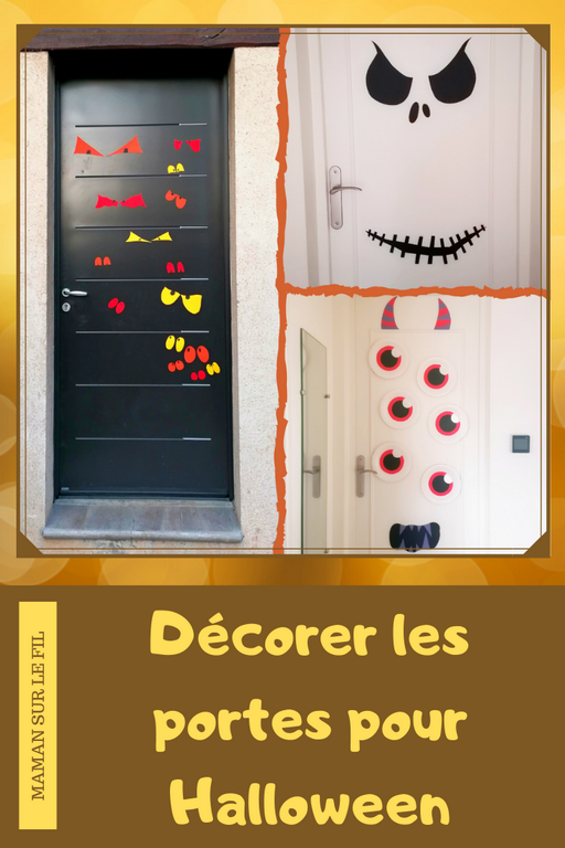 Activité créative et manuelle enfants - Décorer les portes pour Halloween - Squelette, Monstre et Yeux dans la nuit - Peur - Décoration Halloween - pour classe ou maison - Récup' de chutes de papier et assiettes en carton - Arts visuels Maternelle ou élémentaire - Cycles 1, 2 ou 3 - mslf