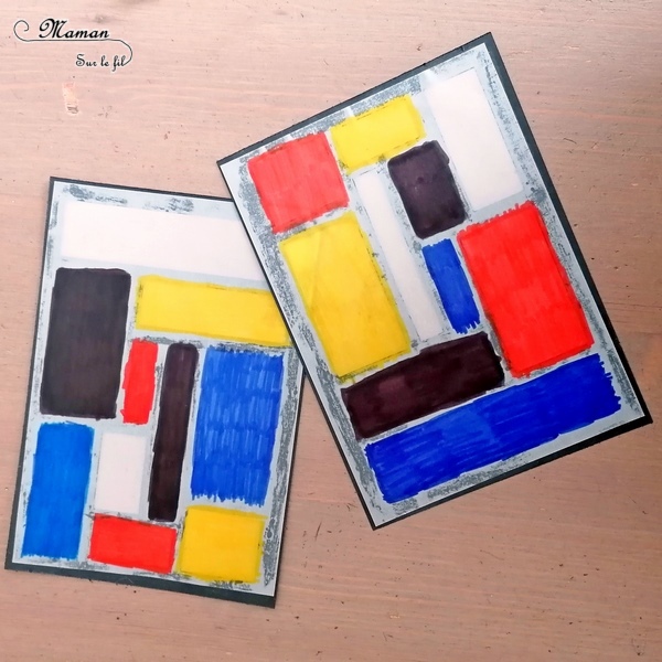 Activité créative et manuelle enfants - Fabriquer un attrape-soleil à la façon de Piet Mondrian - A la manière de - Découpage, coloriage et papier calque - Géométrie - Perpendiculaires et parallèles - Travail sur les couleurs primaires - Découverte d'un artiste - Arts visuels maternelle ou cycle 2 - découverte des pays-bas, de la hollande - tour du monde créatif - géographie - mslf