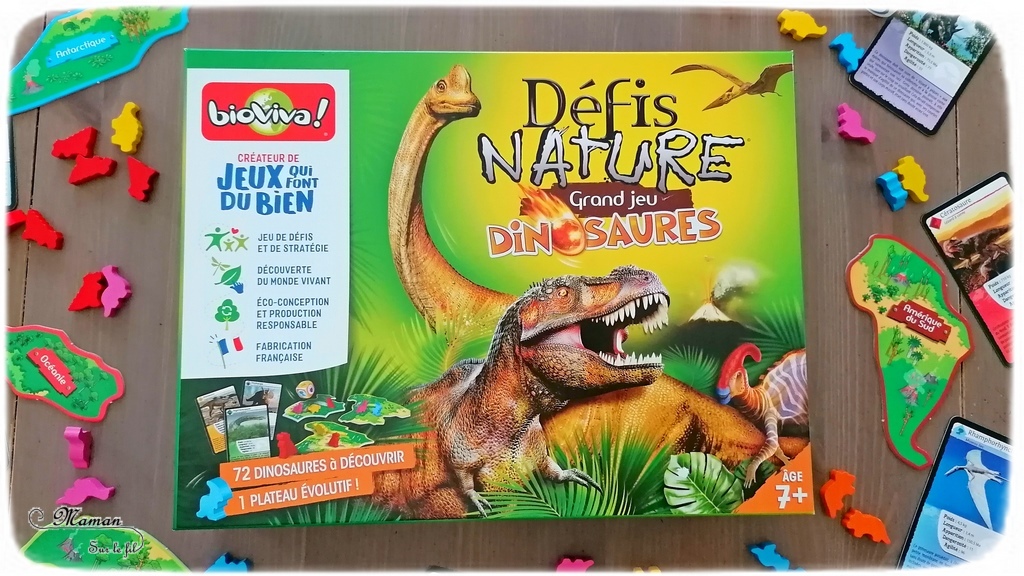 Jeu de société enfants - Défis Nature Grand Jeu Dinosaures de Bioviva - Jeu de plateau et de cartes pour 7 ans et + - Parfait pour aborder le thème de l'histoire, la préhistoire, les dinosaures, la Pangée et le déplacement des continents - Géographie ludique - Test et avis - jeu de cartes bataille - Rapidité, mathématiques et stratégie - fabrication française et éco-conception et production responsable - mslf