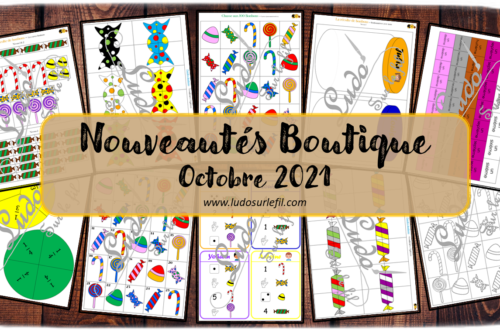 Nouveautés d'octobre 2021 - Boutique en ligne Ludo sur le fil - fichiers jeux pdf à télécharger et imprimer ou jeux imprimés envoyés à domicile - Halloween, chasse aux bonbons, sucreries, fractions, mathématiques - Automne - chasse aux 100, puzzles, jeu de dénombrement maternelle, outils de manipulation, atelier autonome et autocorrectif - discrimination visuelle - mslf