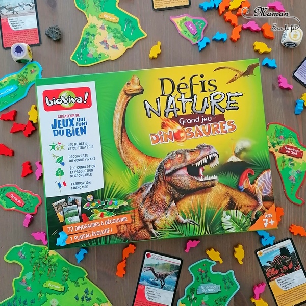 Jeu de société enfants - Défis Nature Grand Jeu Dinosaures de Bioviva - Jeu de plateau et de cartes pour 7 ans et + - Parfait pour aborder le thème de l'histoire, la préhistoire, les dinosaures, la Pangée et le déplacement des continents - Géographie ludique - Test et avis - jeu de cartes bataille - Rapidité, mathématiques et stratégie - fabrication française et éco-conception et production responsable - mslf