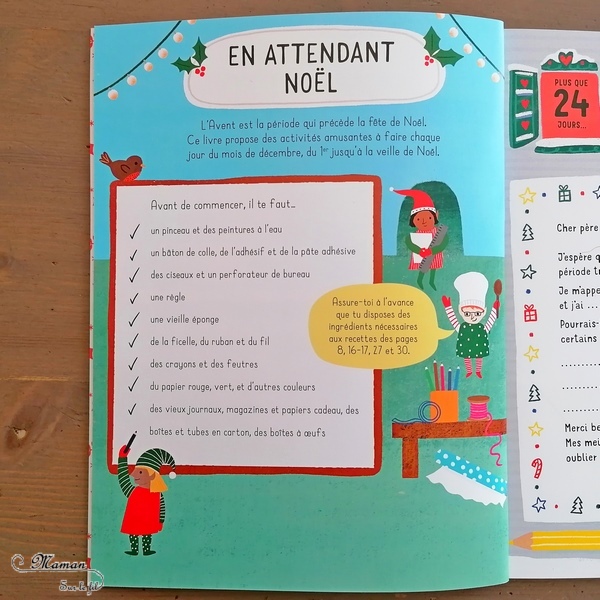 Livre enfants - 24 activités en attendant Noël chez Usborne - Idées d'activités créatives, manuelles, de bricolages, de recettes de cuisine, de décorations et de préparatifs - A utiliser comme un calendrier de l'avent - adaptable au thème hiver - Tutoriels complets et clairs - littérature enfant et jeunesse - Test et avis - mslf