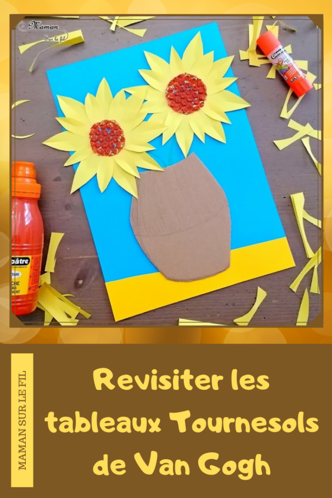 Activité manuelle et créative enfants - Revisiter la série des tableaux Tournesols de Vincent Van Gogh - Peintre hollandais - Découpage, collage, récup' carton, peinture et papier bulle - Découverte de l'art et d'un artiste - Printemps et fleurs - Nature morte - recyclage - Créativité - Europe - Pays-Bas, Hollande, Néerlandais - Découverte d'un pays - Espace et géographie - arts visuels Cycle 1 ou 2 - Maternelle - Tour du monde créatif - mslf