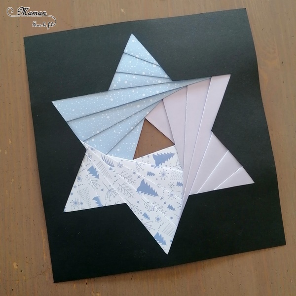 Activité manuelle et créative enfants - Fabriquer des cartes de vœux Etoile en Iris Folding - Technique hollandaise de pliage, collage, découpage de papier pour faire de jolies cartes - Utilisation des chutes de papier - Récup - Paillettes - Cartes brillantes pour la fin d'année - Suivi d'un modèle, gabarit - Pour Noël - recyclage - Bricolage et Créativité - arts visuels Elémentaire, Cycle 2 ou 3 - Découverte d'un pays, géographie - Pays-Bas, Hollande - mslf