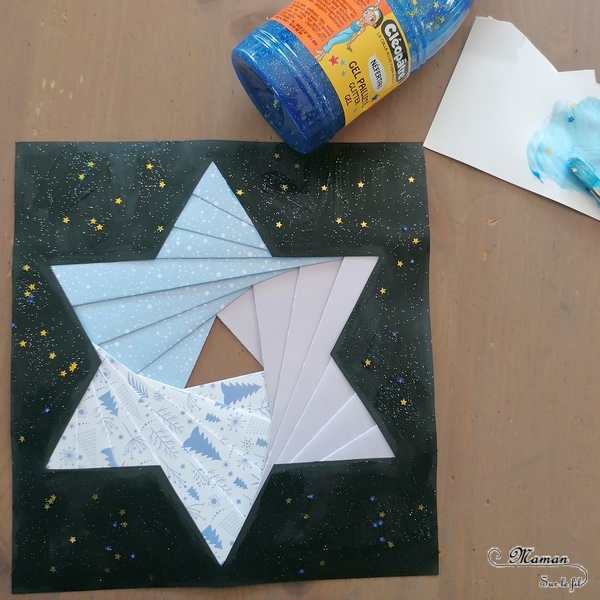 Activité manuelle et créative enfants - Fabriquer des cartes de vœux Etoile en Iris Folding - Technique hollandaise de pliage, collage, découpage de papier pour faire de jolies cartes - Utilisation des chutes de papier - Récup - Paillettes - Cartes brillantes pour la fin d'année - Suivi d'un modèle, gabarit - Pour Noël - recyclage - Bricolage et Créativité - arts visuels Elémentaire, Cycle 2 ou 3 - Découverte d'un pays, géographie - Pays-Bas, Hollande - mslf