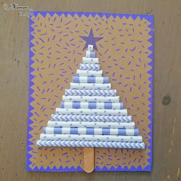 Activité manuelle et créative enfants - Fabriquer des cartes de vœux Sapins en pailles et en récup' - Carton, bâtonnets de glace, graphisme, dessin, gommettes, pailles - rangement par taille - Découpage, collage, sucette rigolote - Pour Noël - recyclage - Bricolage et Créativité - arts visuels Maternelle, Cycle 1 ou 2 - Elémentaire ou maternelle - mslf