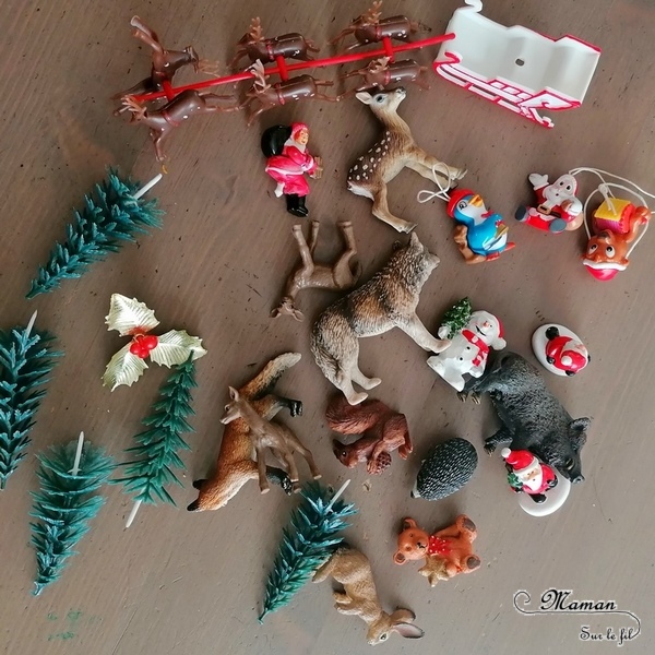 Activité manuelle et créative enfants - Fabriquer des bocaux de Noël ou d'hiver en récup' - Décoration table d'hiver ou de Noël - Fausse neige, sapins enneigés avec pommes de pin, figurines Faon, ours, bonhomme de neige - Animaux de la forêt - Peinture, dessin et nature - Sapins - Décoration fait maison - recyclage - Bricolage et Créativité - arts visuels Cycle 2 ou 3 - Cadeau - Elémentaire ou maternelle avec aide - mslf