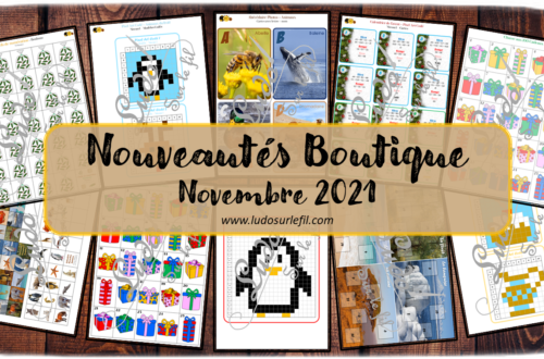 Nouveautés de novembre 2021 - Boutique en ligne Ludo sur le fil - fichiers jeux pdf à télécharger et imprimer ou jeux imprimés envoyés à domicile - Halloween, bonbons, Calendriers de l'avent, Noël, Hanouka, Animaux, Froid et banquise - Hiver - chasse aux 100 cadeaux, outil de dénombrement, pixel art codés, abécédaire, devinettes, atelier autocorrectif - discrimination visuelle - mslf