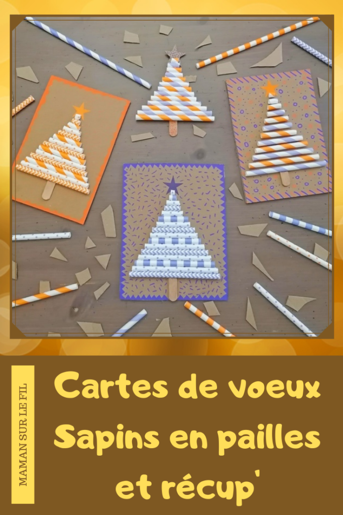 Activité manuelle et créative enfants - Fabriquer des cartes de vœux Sapins en pailles et en récup' - Carton, bâtonnets de glace, graphisme, dessin, gommettes, pailles - rangement par taille - Découpage, collage, sucette rigolote - Pour Noël - recyclage - Bricolage et Créativité - arts visuels Maternelle, Cycle 1 ou 2 - Elémentaire ou maternelle - mslf