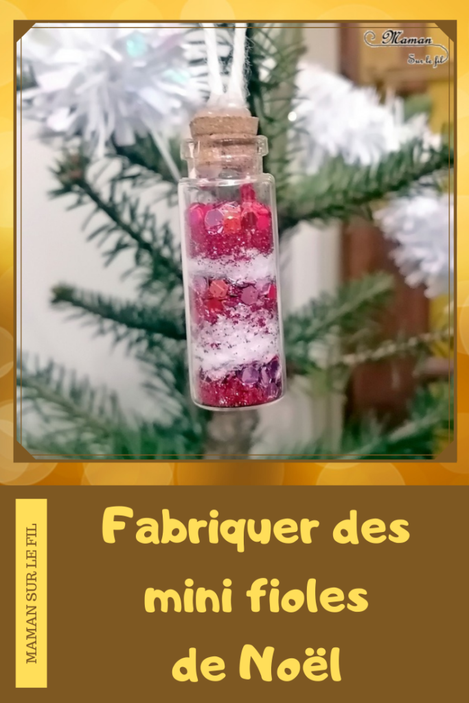 Activité manuelle et créative enfants - Fabriquer des mini-fioles de Noël à suspendre au sapin - façon sucre d'orge en rouge et blanc - Récup, paillettes et matériel créatif divers - Invitation à créer - Décorations fait maison pour le sapin - Décoration de classe - Bricolage et Créativité - arts visuels Maternelle, Cycle 1 ou 2 - Cadeau de fin d'année - Elémentaire ou maternelle - mslf