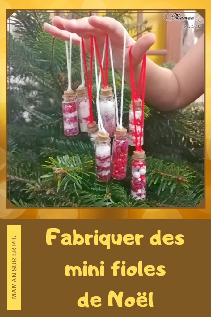 Activité manuelle et créative enfants - Fabriquer des mini-fioles de Noël à suspendre au sapin - façon sucre d'orge en rouge et blanc - Récup, paillettes et matériel créatif divers - Invitation à créer - Décorations fait maison pour le sapin - Décoration de classe - Bricolage et Créativité - arts visuels Maternelle, Cycle 1 ou 2 - Cadeau de fin d'année - Elémentaire ou maternelle - mslf