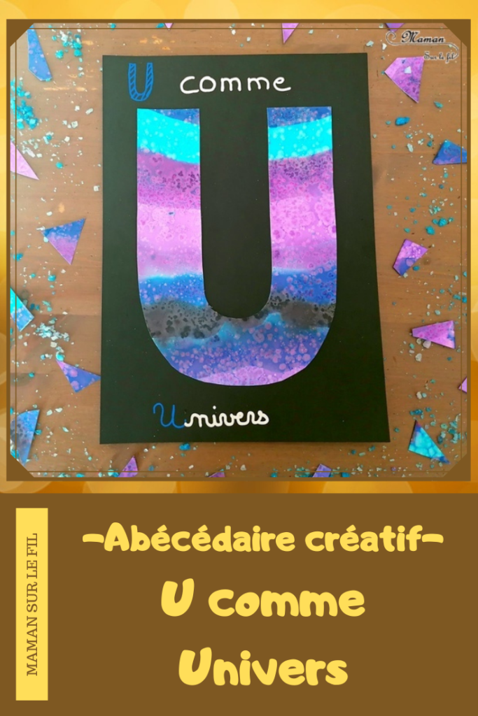 Abécédaire créatif - U comme Univers et Ustensiles - activité manuelle et créative enfants - Encre et gros sel - lignes horizontales - technique peinture avec ustensiles de cuisine - fouet, spatule... - apprentissage lettres alphabet - maternelle - Alphabets lettres creuses gratuit - créative - Projet Maternelle Cycle 1 - mslf