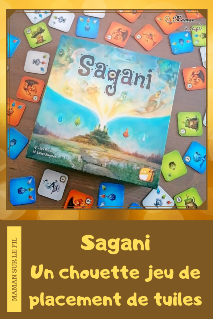 Jeu de société enfants et adultes - Sagani chez Funforge - Jeu de choix et de placement de tuiles très stratégique - Esprits de la nature à révéler - 4 éléments (feu, eau, terre, air) - Organisation et efficacité demandées - 8 ans et plus - Variante pour jouer seul - Solo - Test et avis - mslf