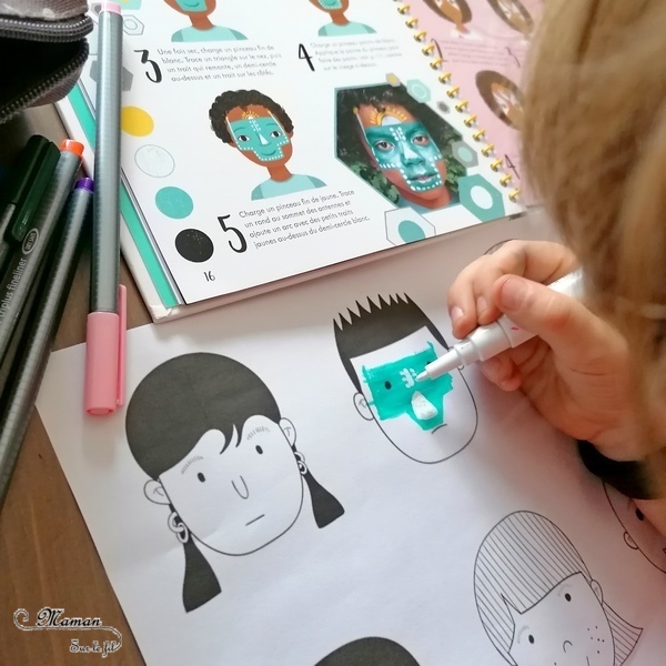 Activité manuelle et créative enfants - Maquiller ses parents ou ses enfants pour le carnaval ou mardi-gras - Dessiner pour maquiller des visages avec pour modèle livre de tutoriels maquillage - Maquillages pour enfants Faciles et Amusants des éditions Usborne - Brésil et Carnaval de Rio -Créativité - Idées maquillage pour anniversaire - Maternelle, Cycle 1 ou 2 - Découverte d'un pays, géographie - Amérique du Sud - mslf