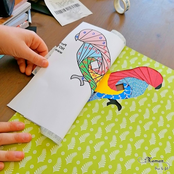 Activité manuelle et créative enfants - Fabriquer une carte Perroquet Ara en Iris Folding - Technique hollandaise de pliage, collage, découpage de papier pour faire de jolies cartes - Utilisation des chutes de papier - Récup - Brésil - Animaux de la jungle - Suivi d'un modèle, gabarit - recyclage - Bricolage et Créativité - arts visuels Elémentaire, Cycle 2 ou 3 - Découverte d'un pays, géographie - Amérique du Sud - mslf