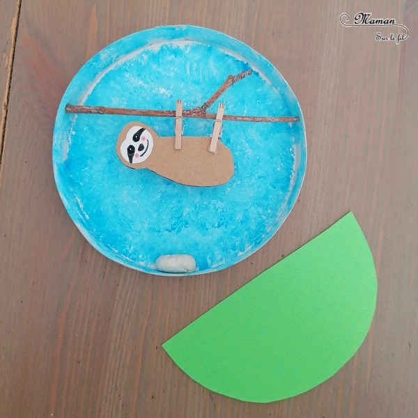 Activité manuelle et créative enfants - Fabriquer un culbuto Paresseux en récup - Jeu et bricolage Fait maison - Boite à camembert, papier, peinture à l'éponge, branche - Animaux de la jungle et de la forêt - Récup - Brésil - recyclage - Bricolage DIY et Créativité - arts visuels Elémentaire, Cycle 2 ou 3 - Découverte d'un pays, géographie - Amérique du Sud - mslf