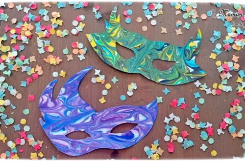 Activité manuelle et créative enfants - Fabriquer des masques marbrés pour le carnaval ou mardi-gras - Technique Mousse à raser et encre pour de jolies marbrures - Brésil et Carnaval de Rio - Bricolage DIY et Créativité - Masques fait maison pour la maternelle - arts visuels Elémentaire, Cycle 1 ou 2 - Découverte d'un pays, géographie - Amérique du Sud - mslf